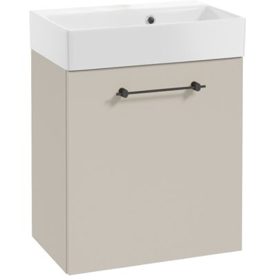 OEM Mueble De Baño Suspendido Con Lavabo, 60x50cm, Color Cachemir, Tirador Elara Negro. OEM Mueble De Baño Suspendido Con Lavabo, 60x50cm, Color Cachemir, Tirador Elara Negro.
