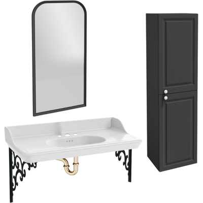 Jacob Delafon - Cléo 1889 Pack Lavabo Suspendido 3 Huecos + Espejo + Columna Recta + Sifón Oro Jacob Delafon - Cléo 1889 Pack Lavabo Suspendido 3 Huecos + Espejo + Columna Recta + Sifón Oro