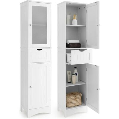 Costway Armario Alto De Baño Con 2 Puertas Y 1 Cajón, Armario Independiente Con Estantes Ajustables Y Puerta De Vidrio Esmerilado, Mueble Columna De Baño Para Sala De Estar Dormitorio Cocina (blanco) Costway Armario Alto De Baño Con 2 Puertas Y 1 Cajón, Armario Independiente Con Estantes Ajustables Y Puerta De Vidrio Esmerilado, Mueble Columna De Baño Para Sala De Estar Dormitorio Cocina (blanco)