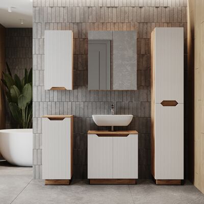 Juego De Muebles De Baño Lotta, Roble/rayas Blancas, 5 Partes, Vicco Juego De Muebles De Baño Lotta, Roble/rayas Blancas, 5 Partes, Vicco