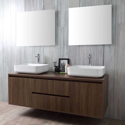 KIAMAMI VALENTINA Mueble De Baño Suspendido Nogal Oscuro Lavabo Doble Espejo Siena KIAMAMI VALENTINA Mueble De Baño Suspendido Nogal Oscuro Lavabo Doble Espejo Siena