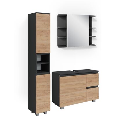 Vicco - Conjunto De Muebles De Baño J-shape, Gris, 3 Piezas Vicco - Conjunto De Muebles De Baño J-shape, Gris, 3 Piezas