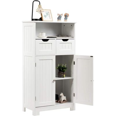 Mueble De Baño Armario De Suelo Auxiliar Aparador De Almacenaje Con Estantes, Puerta Y Cajones - Costway Mueble De Baño Armario De Suelo Auxiliar Aparador De Almacenaje Con Estantes, Puerta Y Cajones - Costway