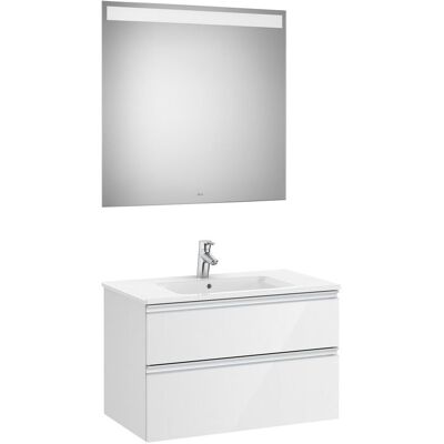 Roca - Pack Mueble Base Blanco De 2 Cajones + Lavabo + Espejo Led The Gap Posición Del Lavabo: Central Roca - Pack Mueble Base Blanco De 2 Cajones + Lavabo + Espejo Led The Gap Posición Del Lavabo: Central