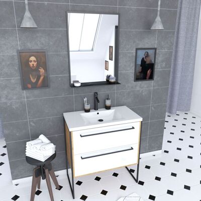Aurlane - Conjunto De Baño Blanco 80cm + Lavabo Blanca 80x50 + Cajones + Espejo Aurlane - Conjunto De Baño Blanco 80cm + Lavabo Blanca 80x50 + Cajones + Espejo