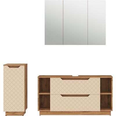 Conjunto De Muebles De Baño De 3 Piezas Lotta, Roble/cachemira Con Estructura De Azulejos, 3 Partes, Vicco Conjunto De Muebles De Baño De 3 Piezas Lotta, Roble/cachemira Con Estructura De Azulejos, 3 Partes, Vicco