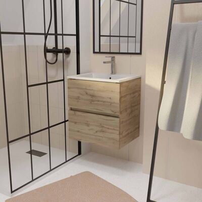 Aurlane - Mueble de baño 50 cm Decorado Roble con 2 cajones y Lavabo cerámica blanca Aurlane - Mueble de baño 50 cm Decorado Roble con 2 cajones y Lavabo cerámica blanca