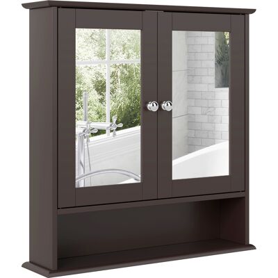 JHY DESIGN Mueble De Baño Con Espejo, Armario De Pared De 2 Puertas, Estante Abierto, Estante Ajustable, 56 X 13 X 58 Cm, Marrón Oscuro JHY DESIGN Mueble De Baño Con Espejo, Armario De Pared De 2 Puertas, Estante Abierto, Estante Ajustable, 56 X 13 X 58 Cm, Marrón Oscuro