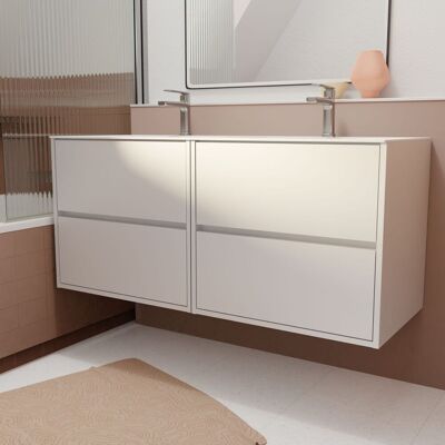 Conjunto de baño AURLANE 120cm lacado blanco con 4 cajones y lavabo de cerámica Conjunto de baño AURLANE 120cm lacado blanco con 4 cajones y lavabo de cerámica