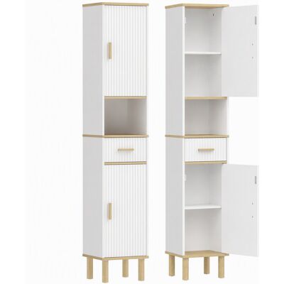 Homcom Armario De Baño Alto, Mueble Auxiliar De Baño Estrecho Con Estantes Ajustables, Cajón, Compartimento Abierto, 31,5x29,7x171,5 Cm, Blanco Homcom Armario De Baño Alto, Mueble Auxiliar De Baño Estrecho Con Estantes Ajustables, Cajón, Compartimento Abierto, 31,5x29,7x171,5 Cm, Blanco