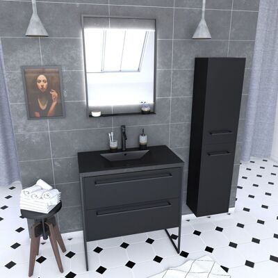 AURLANE Mueble De Baño 80 Cm, Lavabo Negro, Espejo Led Y Columna - Negro AURLANE Mueble De Baño 80 Cm, Lavabo Negro, Espejo Led Y Columna - Negro