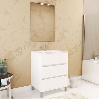 Aurlane - Pack Mueble De Baño 60 Cm Blanco 3 Cajones, Lavabo, Espejo 60x80 Y Aplique Led Aurlane - Pack Mueble De Baño 60 Cm Blanco 3 Cajones, Lavabo, Espejo 60x80 Y Aplique Led