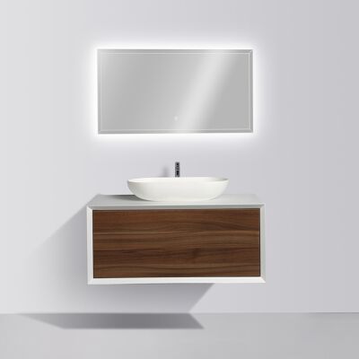 Bernstein - Mueble De Baño Fiona 900 Blanco Mate - Frontal Con Efecto Nogal - Espejo Y Lavabo Opcionales:con Espejo Led 2073, Sin Adicional. Abertura, 1x Lavabo O-540 Con Espejo Led 2073, Sin Adiciona Bernstein - Mueble De Baño Fiona 900 Blanco Mate - Frontal Con Efecto Nogal - Espejo Y Lavabo Opcionales:con Espejo Led 2073, Sin Adicional. Abertura, 1x Lavabo O-540 Con Espejo Led 2073, Sin Adiciona