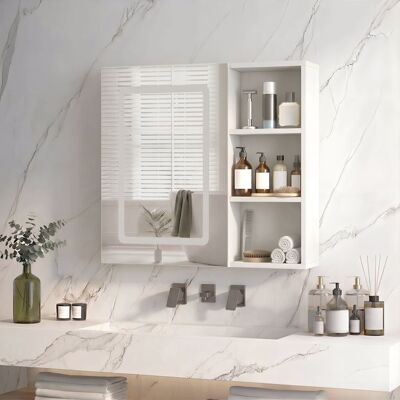 OEM Armario De Baño Con Espejo Led De 3 Colores Y Antiempañante - Mueble De Pared Con 1 Puerta Y Estante Lateral, Almacenamiento Ajustable OEM Armario De Baño Con Espejo Led De 3 Colores Y Antiempañante - Mueble De Pared Con 1 Puerta Y Estante Lateral, Almacenamiento Ajustable