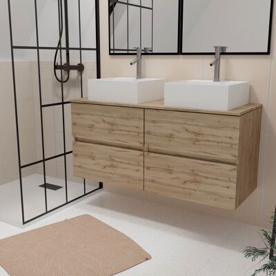 Aurlane - Mueble de Baño 120cm 4 Cajones Roble Natural + 2 Lavabos Blancos - Mueble de Baño Aurlane - Mueble de Baño 120cm 4 Cajones Roble Natural + 2 Lavabos Blancos - Mueble de Baño