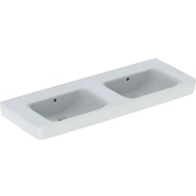 Keramag / Geberit Doble Lavabo - Montaje en pared, cerámica blanca 130x48cm Keramag / Geberit Doble Lavabo - Montaje en pared, cerámica blanca 130x48cm