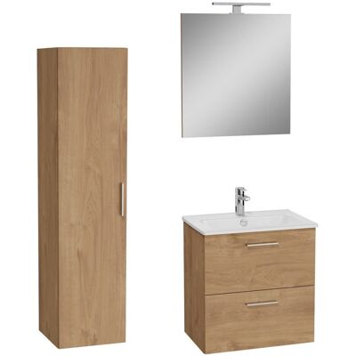 Conjunto de Mobiliario de Baño Vitra Mia - Roble - Montaje en pared, Espejo LED, Lavabo de cerámica Conjunto de Mobiliario de Baño Vitra Mia - Roble - Montaje en pared, Espejo LED, Lavabo de cerámica