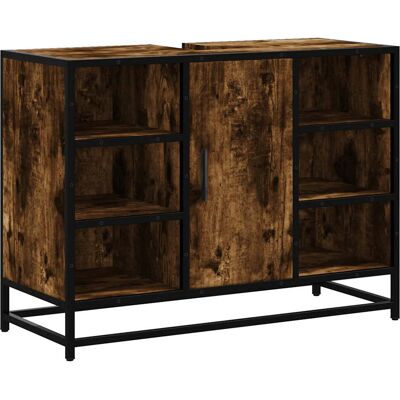HELLOSHOP26 Mueble Para Lavabo De Baño De 80 X 33 X 60 Cm Estilo Industrial Retro Almacenamiento En Madera De Roble Ahumado 020049673 HELLOSHOP26 Mueble Para Lavabo De Baño De 80 X 33 X 60 Cm Estilo Industrial Retro Almacenamiento En Madera De Roble Ahumado 020049673