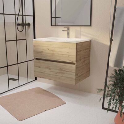 AURLANE Mueble De Baño 70 Cm Decorado Roble Con 2 Cajones Y Lavabo Cerámica Blanca AURLANE Mueble De Baño 70 Cm Decorado Roble Con 2 Cajones Y Lavabo Cerámica Blanca
