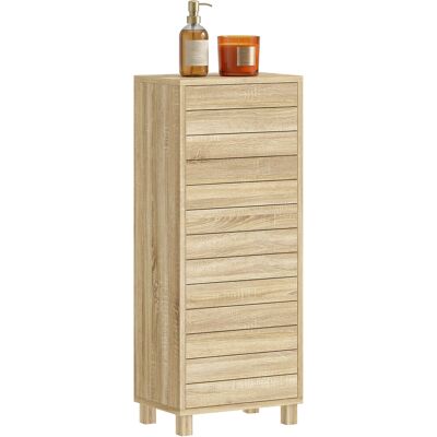 Homcom Armario De Baño Estrecho Con Puerta De Listones, 3 Estantes Y Estante Ajustable, Apertura Por Presión, 34x23x84 Cm, Natural Homcom Armario De Baño Estrecho Con Puerta De Listones, 3 Estantes Y Estante Ajustable, Apertura Por Presión, 34x23x84 Cm, Natural
