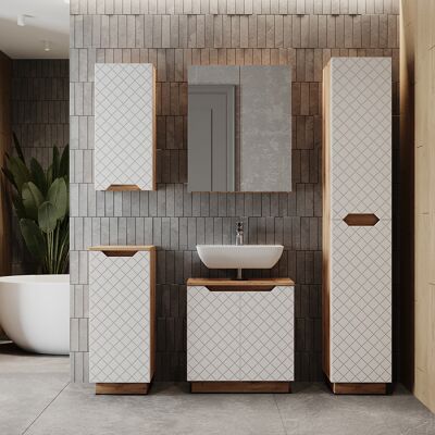 Juego De Muebles De Baño Lotta, Roble/blanco Con Estructura De Azulejos, 5 Partes, Vicco Juego De Muebles De Baño Lotta, Roble/blanco Con Estructura De Azulejos, 5 Partes, Vicco