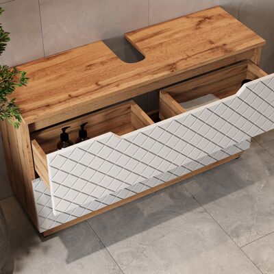 Mueble Bajo Lavabo Lotta, Roble/blanco Con Estructura De Azulejos, 99.4 X 62.5 Cm Con 2 Cajones, Vicco Mueble Bajo Lavabo Lotta, Roble/blanco Con Estructura De Azulejos, 99.4 X 62.5 Cm Con 2 Cajones, Vicco