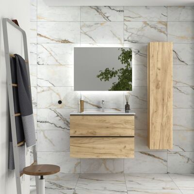 CYGNUS BATH Salgar - Mueble De Baño Nabua 80 Cm Roble Con Tirador De Pestaña Con Lavabo CYGNUS BATH Salgar - Mueble De Baño Nabua 80 Cm Roble Con Tirador De Pestaña Con Lavabo