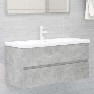 vidaXL Gabinete de lavabo gris cemento 100x38,5x45 cm Madera contrachapada - Gabinete de lavabo vidaXL Gabinete de lavabo gris cemento 100x38,5x45 cm Madera contrachapada - Gabinete de lavabo