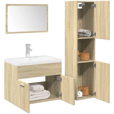 Juego De Muebles De Baño 4 Pzas Contrachapada Roble Sonoma Vidaxl Juego De Muebles De Baño 4 Pzas Contrachapada Roble Sonoma Vidaxl