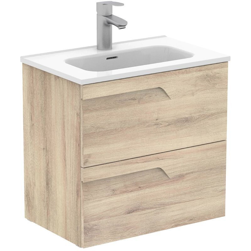 ROYO Conjunto mueble de baño de 2 cajones compacto vitale Royo Color: Beige Nature - Opciones: Conjunto completo - Medidas: 60 cm - Profundidad: 39 cm