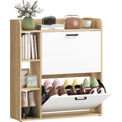 JHY DESIGN Scarpiera Per 15 Paia, Scarpiera Moderna Con 2 Cassetti A Ribalta, 83x24x90,5 Cm, Effetto Legno Naturale. JHY DESIGN Scarpiera Per 15 Paia, Scarpiera Moderna Con 2 Cassetti A Ribalta, 83x24x90,5 Cm, Effetto Legno Naturale.
