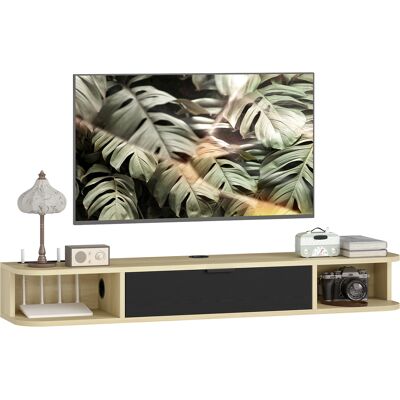 JHY DESIGN Mobile Porta Tv A Parete, Supporto Per Televisori Fino A 50 Pollici, Cassetto A Ribalta, 2 Ripiani, 120x24x16 Cm, Nero JHY DESIGN Mobile Porta Tv A Parete, Supporto Per Televisori Fino A 50 Pollici, Cassetto A Ribalta, 2 Ripiani, 120x24x16 Cm, Nero