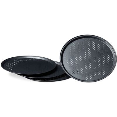 Kit 8 Platos Horno Pizza Perforados, Bandejas Redondas, Moldes Empanadas, Ø 29 Cm, Antiadherentes, Antracita - Relaxdays Kit 8 Platos Horno Pizza Perforados, Bandejas Redondas, Moldes Empanadas, Ø 29 Cm, Antiadherentes, Antracita - Relaxdays