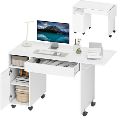 JHY DESIGN Scrivania Per Computer Su Ruote, Tavolo Per Computer Con Piano Ribaltabile, Cassetto, Armadietto E Vano Portaoggetti, 130 X 58 Cm, Bianca JHY DESIGN Scrivania Per Computer Su Ruote, Tavolo Per Computer Con Piano Ribaltabile, Cassetto, Armadietto E Vano Portaoggetti, 130 X 58 Cm, Bianca