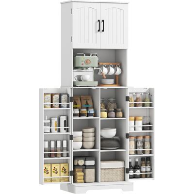 JHY DESIGN Mobile Da Cucina Alto, 4 Ante, Piano Di Lavoro, 8 Porta Spezie, Ripiani Regolabili, 60x40x181,5 Cm, Bianco JHY DESIGN Mobile Da Cucina Alto, 4 Ante, Piano Di Lavoro, 8 Porta Spezie, Ripiani Regolabili, 60x40x181,5 Cm, Bianco