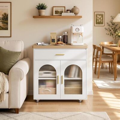Woltu Carrello Da Cucina Con Ruote 360°, Scaffale Per Piano Ribaltabile, Credenza Cucina Legno Moderno Elegante, Rovere Chiaro + Bianco Woltu Carrello Da Cucina Con Ruote 360°, Scaffale Per Piano Ribaltabile, Credenza Cucina Legno Moderno Elegante, Rovere Chiaro + Bianco