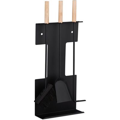 Set Moderno De Accesorios Para Chimenea, Pala, Cepillo, Atizador & Soporte, Negro - Relaxdays Set Moderno De Accesorios Para Chimenea, Pala, Cepillo, Atizador & Soporte, Negro - Relaxdays