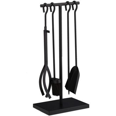 Accesorios Chimenea 5 Piezas, Modernos, Juego De Estufa Con Atizador, Pinzas, Escoba, Pala Y Soporte, Negro - Relaxdays Accesorios Chimenea 5 Piezas, Modernos, Juego De Estufa Con Atizador, Pinzas, Escoba, Pala Y Soporte, Negro - Relaxdays