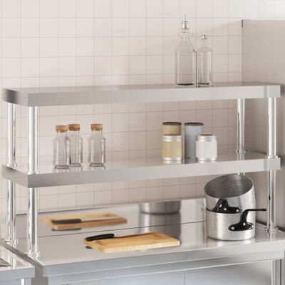 Vidaxl Estante Sobre Mesa De Trabajo 2 Pisos Acero Inox 110x30x65 Cm Vidaxl Estante Sobre Mesa De Trabajo 2 Pisos Acero Inox 110x30x65 Cm