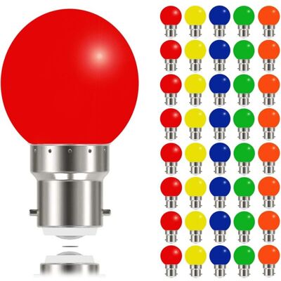 CHOYCLIT Bombilla De Color De Bayoneta B22 (equivalente A 3 W, 30 W, 240 Lúmenes), Ideal Para Bodas, Fiestas, Bares Y Decoración Ambiental. No Regulable. Paquete De 40. CHOYCLIT Bombilla De Color De Bayoneta B22 (equivalente A 3 W, 30 W, 240 Lúmenes), Ideal Para Bodas, Fiestas, Bares Y Decoración Ambiental. No Regulable. Paquete De 40.