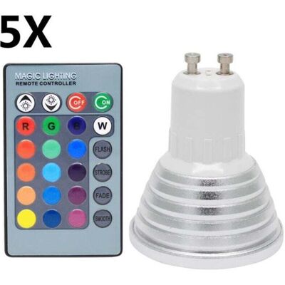 Mm_unverified_brand - Bombilla De Color Aiperq 5x Gu10, 3 W, Rgb, Led, Multicolor, 16 Colores Cambiantes, Ca 85-265 V, Con Control Remoto Por Infrarrojos. Mm_unverified_brand - Bombilla De Color Aiperq 5x Gu10, 3 W, Rgb, Led, Multicolor, 16 Colores Cambiantes, Ca 85-265 V, Con Control Remoto Por Infrarrojos.