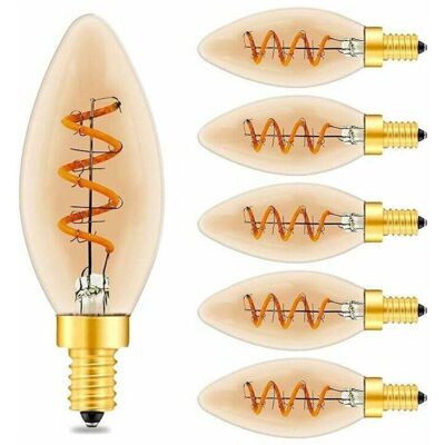 Jalleria - Bombilla Led Vintage E14 Tipo Vela C35, Bombilla Led Regulable Con Filamento En Espiral De 3 W E14, Vidrio Ámbar, Alto Cri95, Bombilla Led Blanca Cálida De 2200 K, Reemplaza Bombilla Edison De 40 W O Jalleria - Bombilla Led Vintage E14 Tipo Vela C35, Bombilla Led Regulable Con Filamento En Espiral De 3 W E14, Vidrio Ámbar, Alto Cri95, Bombilla Led Blanca Cálida De 2200 K, Reemplaza Bombilla Edison De 40 W O