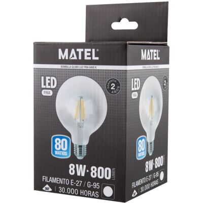 Matel - Bombilla Led Filamento Globo G95 Clara E27 8w Fría Matel - Bombilla Led Filamento Globo G95 Clara E27 8w Fría