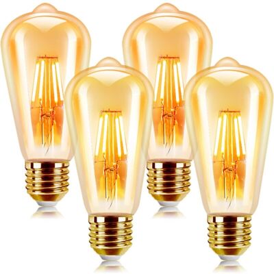 JUSCH Paquete De 4 Bombillas Led Vintage E27 Estilo Retro Edison, 6 W, E27, Led Decorativas, Blanco Cálido 2200 K, No Regulables, Paquete De 4 JUSCH Paquete De 4 Bombillas Led Vintage E27 Estilo Retro Edison, 6 W, E27, Led Decorativas, Blanco Cálido 2200 K, No Regulables, Paquete De 4