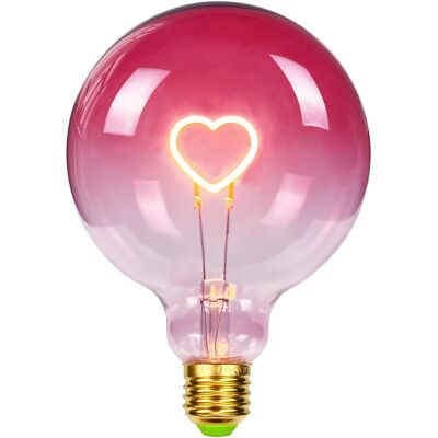 JUSCH Bombilla Led Edison De Globo Grande, G125, Color Rosa, Filamento En Forma De Corazón, 2 W, Regulable, Decorativa, 220-240 V, E27 JUSCH Bombilla Led Edison De Globo Grande, G125, Color Rosa, Filamento En Forma De Corazón, 2 W, Regulable, Decorativa, 220-240 V, E27