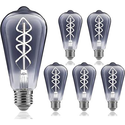 GRID COOL Bombilla Led E27 De 6 Unidades, Bombilla Retro Nostálgica De Tungsteno Con Rosca, Luz Blanca Con Efecto Hollín, 6ww, Burbuja De Hollín, 5000k GRID COOL Bombilla Led E27 De 6 Unidades, Bombilla Retro Nostálgica De Tungsteno Con Rosca, Luz Blanca Con Efecto Hollín, 6ww, Burbuja De Hollín, 5000k