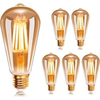 LUCKY-88 Bombilla Led De Filamento E27 St64 De 4w, Luz Blanca Cálida De 2200k, Estilo Retro Edison Vintage, Equivalente A Una Bombilla Incandescente De 35w (400 Lm), Paquete De 6 Unidades. LUCKY-88 Bombilla Led De Filamento E27 St64 De 4w, Luz Blanca Cálida De 2200k, Estilo Retro Edison Vintage, Equivalente A Una Bombilla Incandescente De 35w (400 Lm), Paquete De 6 Unidades.