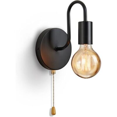 TONCHEAN Apliques De Pared Sin Bombillas, Casquillo E27, Focos Retro De Metal Con Interruptor De Cadena Para Dormitorio, Salón, Garaje, Invernadero, Pasillo (bombilla No Incluida, Color Negro) [clase Energétic TONCHEAN Apliques De Pared Sin Bombillas, Casquillo E27, Focos Retro De Metal Con Interruptor De Cadena Para Dormitorio, Salón, Garaje, Invernadero, Pasillo (bombilla No Incluida, Color Negro) [clase Energétic