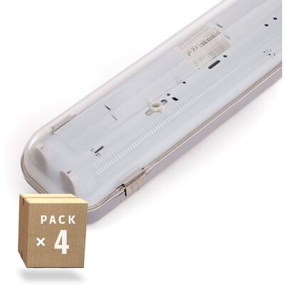 GREENICE Pack 4 Pantallas Estanca Para Dos Tubos Leds 1200mm Abs/pc Clips Inox GREENICE Pack 4 Pantallas Estanca Para Dos Tubos Leds 1200mm Abs/pc Clips Inox