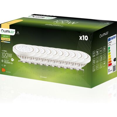 OEM 10 Bombillas Led G53 Tipo Foco Ar111 15w = 100w 1521lm 3000k Cálido 38° 12v Lumiled OEM 10 Bombillas Led G53 Tipo Foco Ar111 15w = 100w 1521lm 3000k Cálido 38° 12v Lumiled